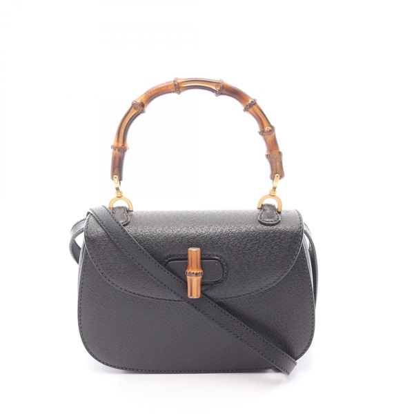 GUCCI Bamboo Shoulder Crossbody Hand bag 000460188 leather Black Used Women