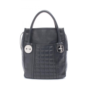 CHANEL Chocolate bar Tote hand Bag Grained Calfskin leather Black Used Women SHW