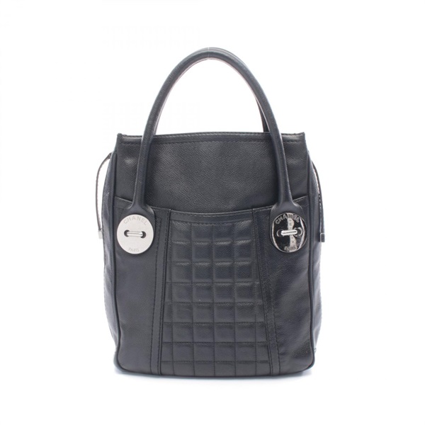 CHANEL Chocolate bar Tote hand Bag Grained Calfskin leather Black Used Women SHW