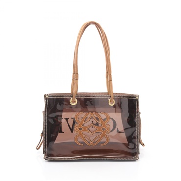 LOEWE Anagram Shopper Tote shoulder Bag Plastics leather Brown Used Women