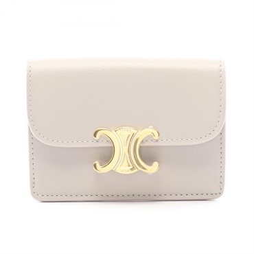 CELINE Triomphe Flap Card Holder Case 10I583DPV10SY leather Beige GHW NEW Women