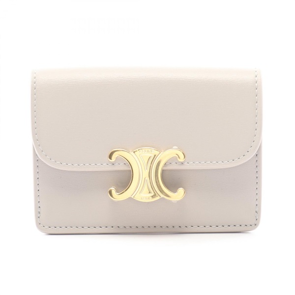 CELINE Triomphe Flap Card Holder Case 10I583DPV10SY leather Beige GHW NEW Women