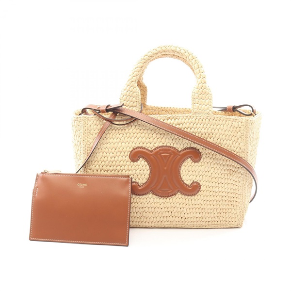 CELINE Small Cabas Tice 2Way Tote Bag 116302FF704LU leather Raffia Beige NEW