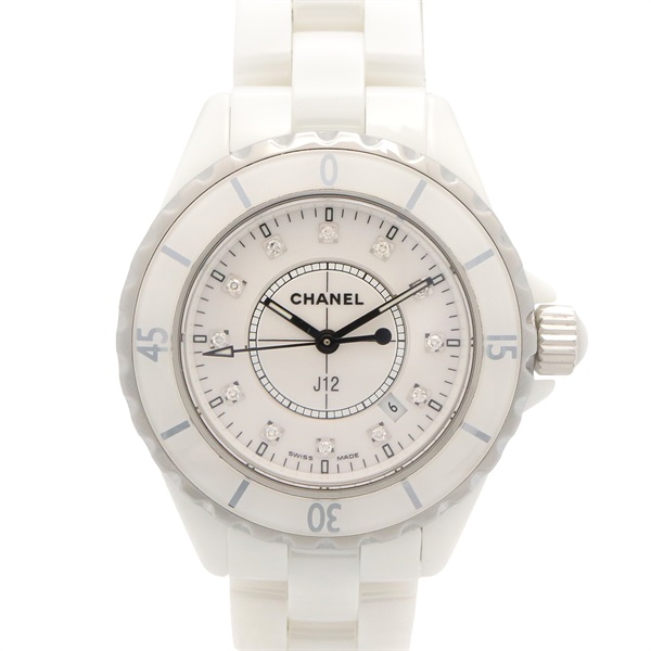 CHANEL J12 12P Diamond Wrist Watch H1628 Quartz ceramic Used Women CC Coco