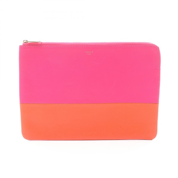 CELINE Business Clutch Bag Pouch Case leather Pink Orange Used Women