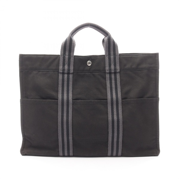 HERMES Fourre-tout MM Tote hand Bag 100755M canvas Black Gray Used Women SHW
