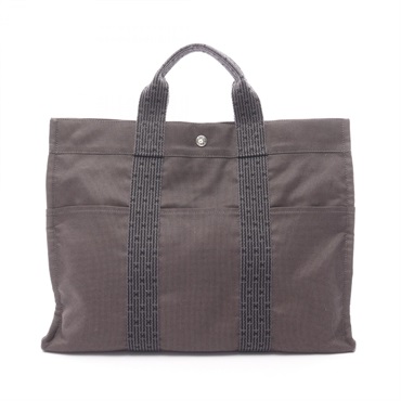 HERMES Herline MM Tote hand Bag 100951M canvas Nylon Gray Used SHW