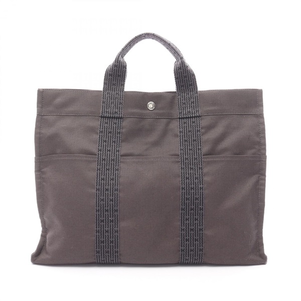 HERMES Herline MM Tote hand Bag 100951M canvas Nylon Gray Used SHW