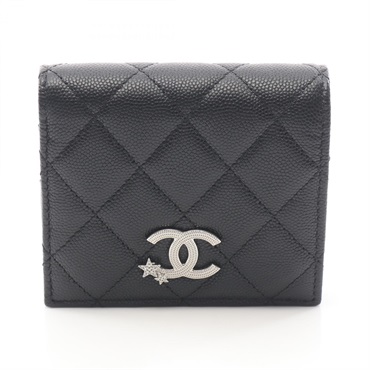 CHANEL Matelasse Bi-fold wallet AP3726 Grained calf leather Black Used Women SHW