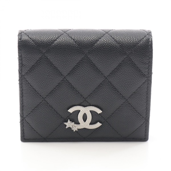 CHANEL Matelasse Bi-fold wallet AP3726 Grained calf leather Black Used Women SHW