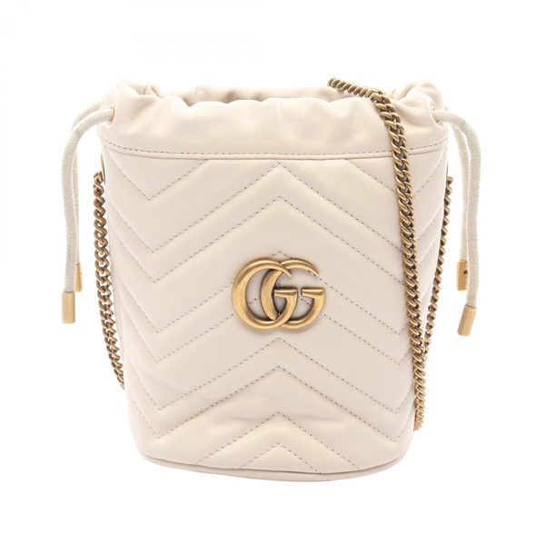 GUCCI GG Marmont mini bucket Shoulder chain crossbody Bag 575163 leather White