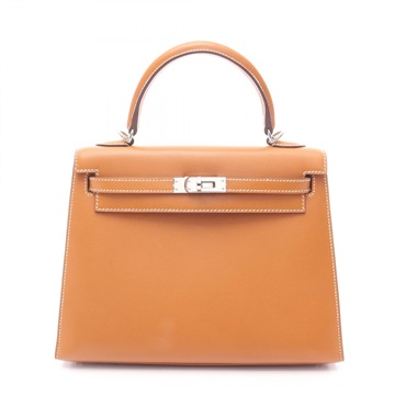 HERMES Kelly 25 Shoulder Handbag Tadelakt leather Brown Gold SHW Used Women A
