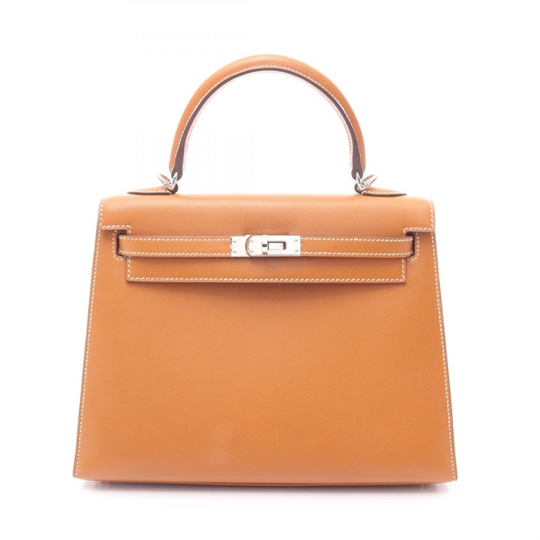 HERMES Kelly 25 Shoulder Handbag Tadelakt leather Brown Gold SHW Used Women A