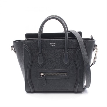 CELINE Luggage Nano Shopper shoulder crossbody Handbag leather Black Used Women