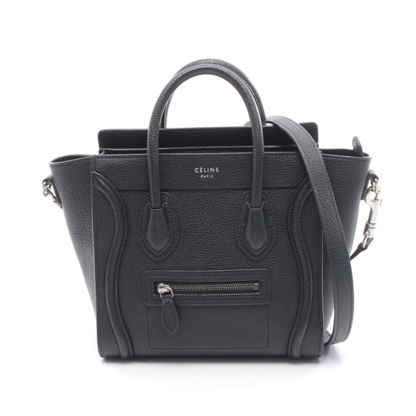 CELINE Luggage Nano Shopper shoulder crossbody Handbag leather Black Used Women