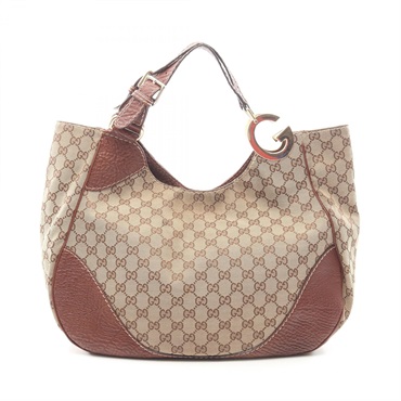 GUCCI GG canvas Shoulder Bag 203504 leather Beige Brown Used Women