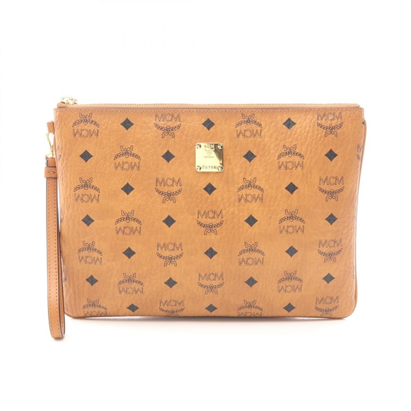 MCM Vicetos Business Clutch Bag Pouch PVC coated canvas leather Brown Used Women
