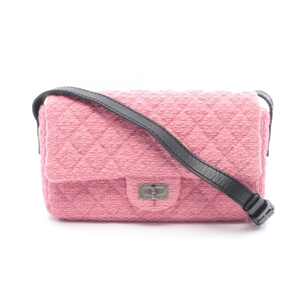 CHANEL 2.55 Matelasse Shoulder crossbody Bag A47691 tweed leather Pink Black