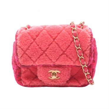 CHANEL Mini Matelasse chain crossbody Shoulder Bag Fabric Bore Pink Used GHW