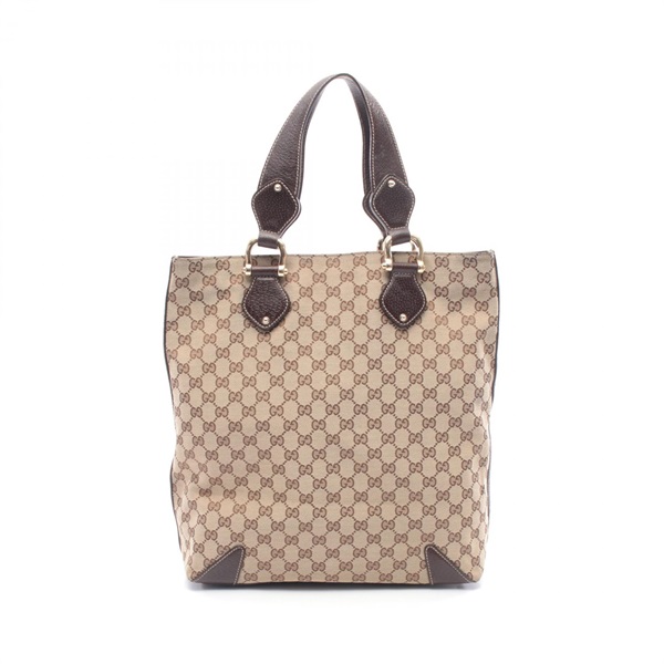 GUCCI GG canvas Tote hand Bag 154372 leather Beige Brown Used Women