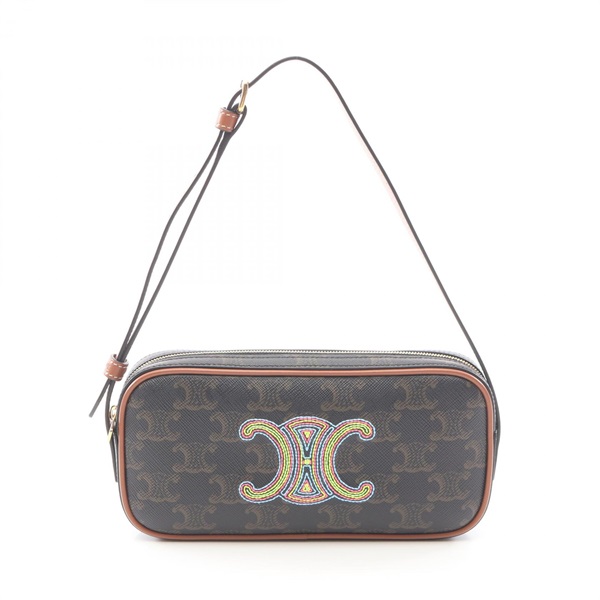 CELINE Cuir Triomphe Mini Camera Shoulder Handbag PVC coated canvas leather Used