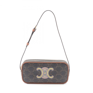 CELINE Cuir Triomphe Mini Camera Shoulder Bag canvas leather Black Brown Used