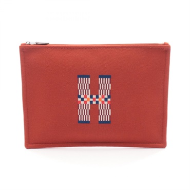 HERMES Flat Pouch GM H Natte Clutch Bag H103643M02 Wool Red Multicolor Women NEW