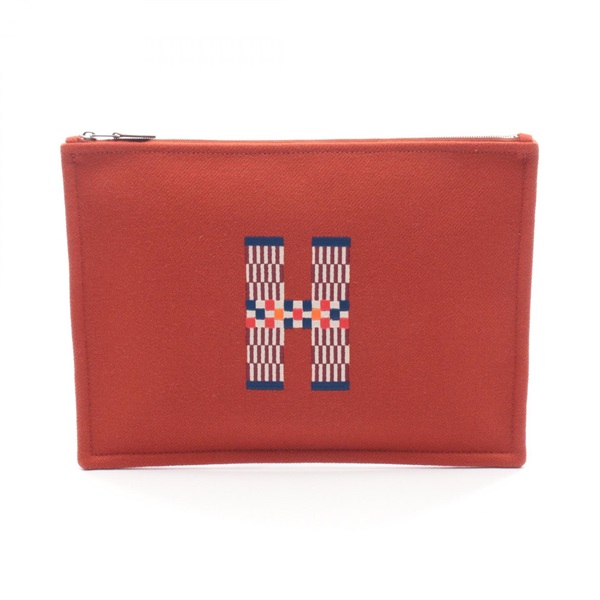 HERMES Flat Pouch GM H Natte Clutch Bag H103643M02 Wool Red Multicolor Women NEW