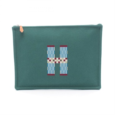 HERMES Flat Pouch GM H Natte Clutch Bag H103643M04 Wool Green SHW Women NEW
