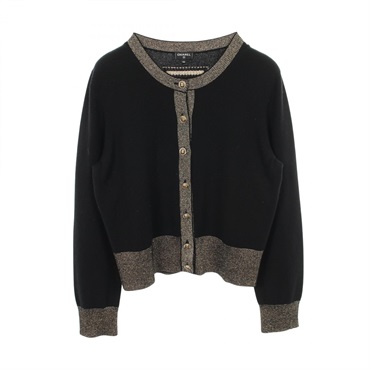 CHANEL Hieroglyph cardigan Knitwear cashmere Black Gold Used Women size 44