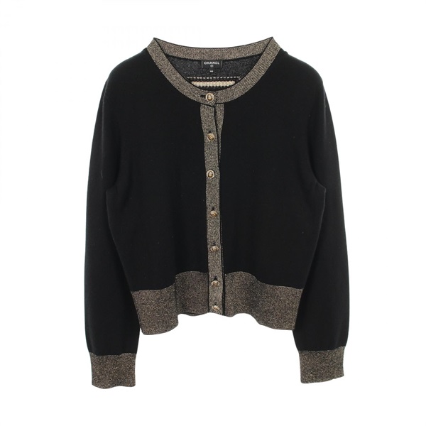 CHANEL Hieroglyph cardigan Knitwear cashmere Black Gold Used Women size 44