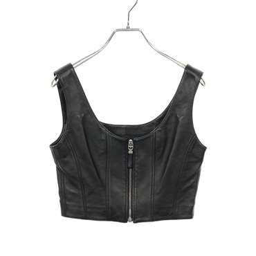 Christian Dior Zip up Cropped Vest Top 125B10AL015 leather Black Used Women #36