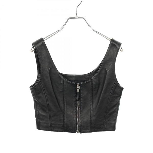 Christian Dior Zip up Cropped Vest Top 125B10AL015 leather Black Used Women #36