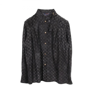 LOUIS VUITTON Monogram Blouse Shirts Tops silk Black Used Women size 34