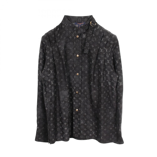 LOUIS VUITTON Monogram Blouse Shirts Tops silk Black Used Women size 34
