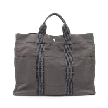 HERMES Herline MM Hand Tote Bag 100951M Nylon canvas Gray Used unisex SHW