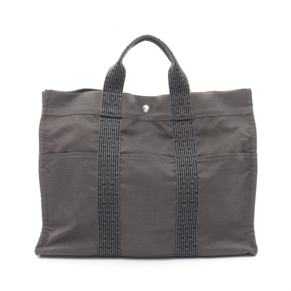 HERMES Herline MM Hand Tote Bag 100951M Nylon canvas Gray Used unisex SHW