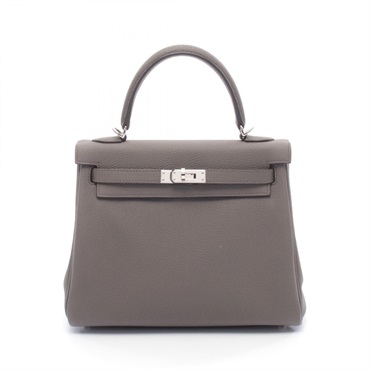 HERMES Kelly 25 Shoulder Handbag 044624CK Togo leather Gray Etain SHW Used Z