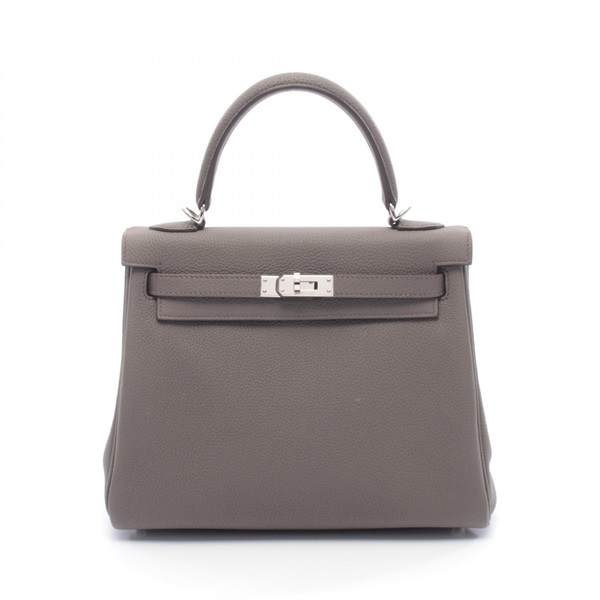 HERMES Kelly 25 Shoulder Handbag 044624CK Togo leather Gray Etain SHW Used Z