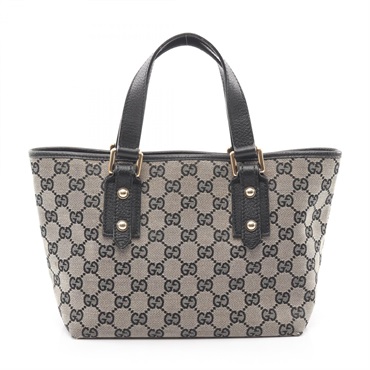 GUCCI GG canvas Tote hand Bag 257249 leather Beige Black Used Women