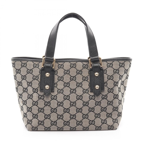 GUCCI GG canvas Tote hand Bag 257249 leather Beige Black Used Women