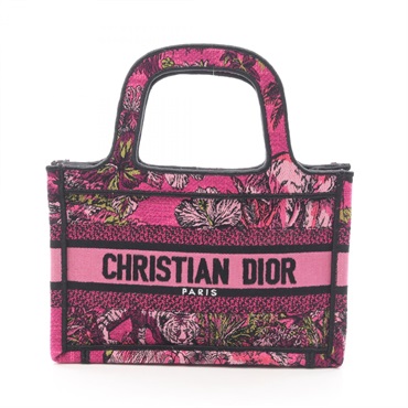 Christian Dior BOOK TOTE Mini Handbag canvas rose jacquard Multicolor Used Women