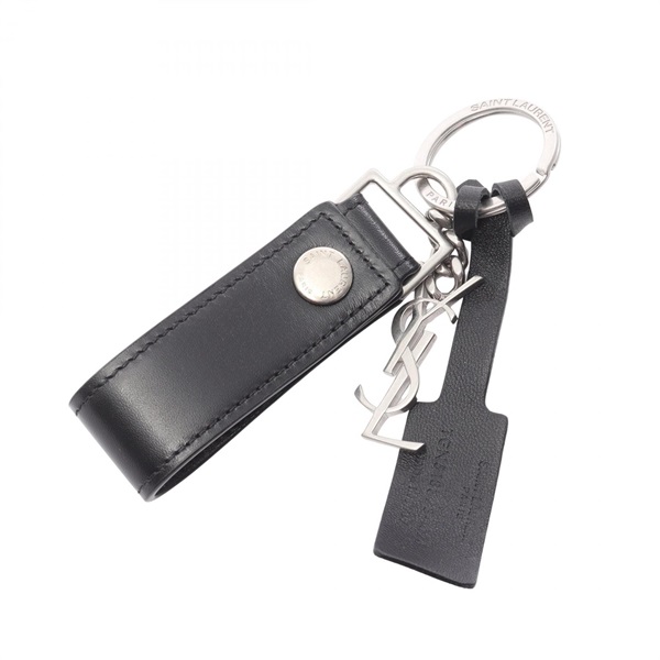 SAINT LAURENT PARIS Monogram charm leather metal Black NEW mens SHW