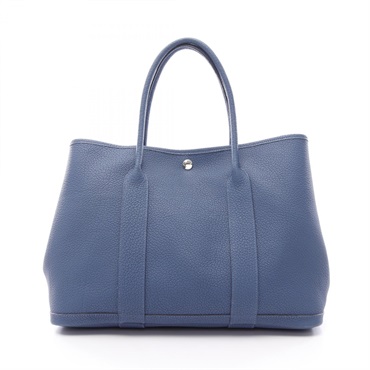 HERMES Garden Party PM Hand Tote Bag Negonda leather Blue brighton Used C SHW