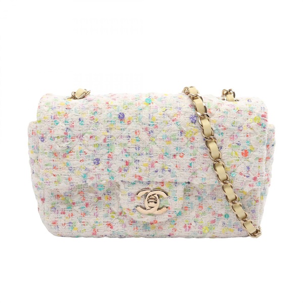 CHANEL Mini Matelasse 20 Crossbody Shoulder Bag Fabric White Multicolor Used