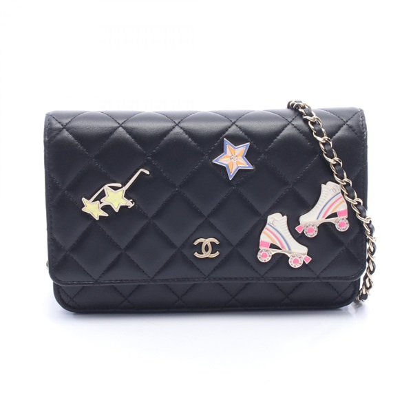 CHANEL Matelasse Chain Shoulder Bag AP0250 Lambskin Black GHW Used Women