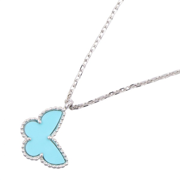 Van Cleef & Arpels Sweet Alhambra Papillon Turquoise Necklace 18KWG Blue Used
