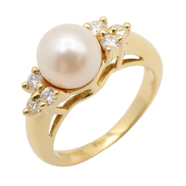 TIFFANY＆CO Pearl Diamond Ring 18KYG Yellow Gold Used women US size 4
