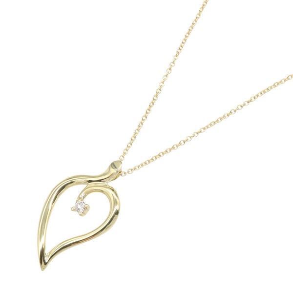 TIFFANY＆CO Leaf Diamond Necklace Pendant 18KYG Yellow Gold Clear Used Women