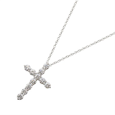 TIFFANY＆CO Cross Diamond Necklace Pendant Medium Pt 950 Platinum Used Women